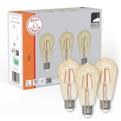 Abbildung von EGLO Set aus 3 E27 Filament LED Lampen, Edison Vintage Glühbirne amber, 4 Watt (entspricht 40 Watt), Leuchtmittel warmweiß, 2200 K, Retro Glühlampe ST64, Ø 6,4 cm