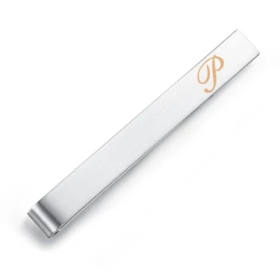 Abbildung von HONEY BEAR 5.4cm Herren Briefe Initialen Krawattennadel Krawattenklammer für Normale Krawatte Edelstahl Tie Clip，Gebürstetes Silber (P)