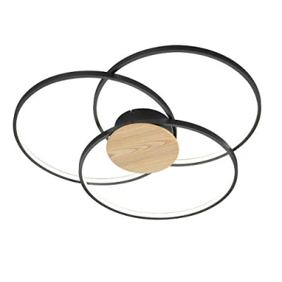 Abbildung von LED Deckenlampe Sedona mit Holzdetail schwarz matt