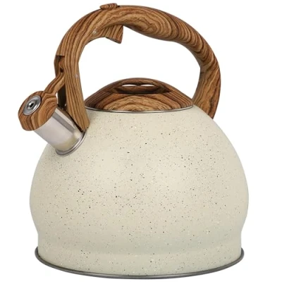 Abbildung von Belle Vous Beige texturierter Pfeifkessel 3L Teekanne Für Herd/Induktionsherd Edelstahl Wasserkessel Induktion Teekessel Wasserkocher Tee/Kaffee