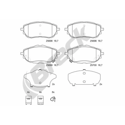 Abbildung von BRECK 25698 00 701 Bremsbelagsatz mit akustischer Verschleißwarnung Anti Quietsch Blech Zubehör TOYOTA: Auris Estate, Hatchback