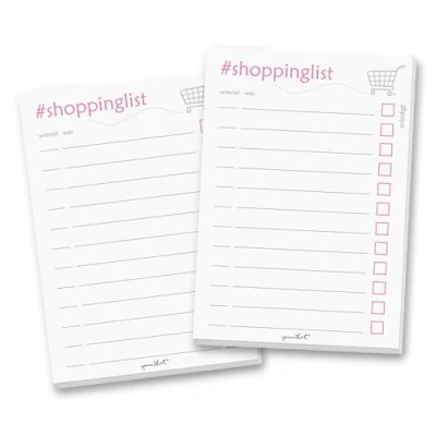 Abbildung von younikat 2 kleine Notizblöcke #shoppinglist I DIN A6 50 Blatt Set für die Küche Handtasche Auto Einkaufsliste aus Papier zum Abreißen &amp; Ankreuzen dv_378