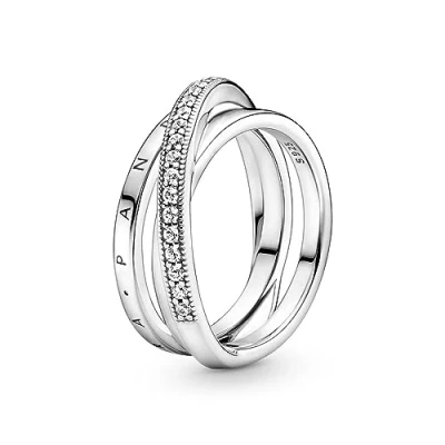 Abbildung von PANDORA Ring &quot;überkreuzendes Dreifachband&quot; silber, Zirkonia 199057C01 54