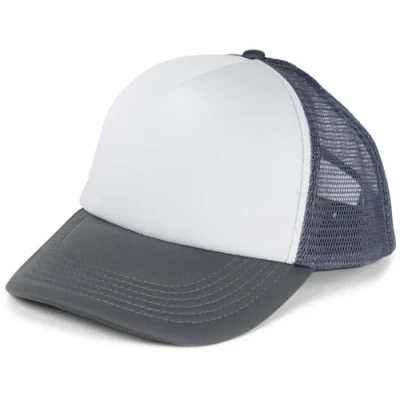 Abbildung von styleBREAKER Unisex 5 Panel Mesh Cap, Trucker Baseball Basecap, Click und Snap Verschluss verstellbar 04023007, Farbe:Weiß Dunkelgrau