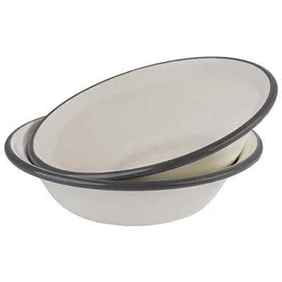 Abbildung von APS 98669 Schale 2er Set EMAILLE Ø 16,5 cm, emaillierts Stahlblech, Farbe: cremeweiß mit grauem Rand