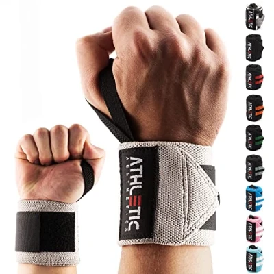 Abbildung von ATHLETIC AESTHETICS Handgelenk Bandagen Fitness Wrist Wrap (45 cm im Paar) Handgelenkbandage für Krafttraining, Fitness, Bodybuilding, Crossfit Handgelenkstütze (Hellgrau)