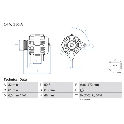 Abbildung von BOSCH 0 986 080 330 Lichtmaschine 14V 110A RENAULT: SCENIC 2, MEGANE 2 Coupe Cabriolet, Stufenheck