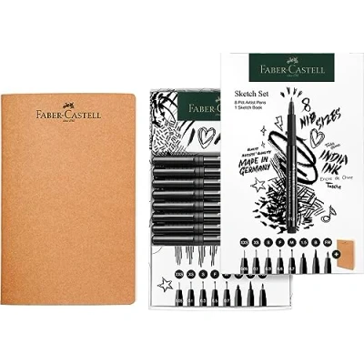 Abbildung von Faber Castell 267102 Sketch Set 9 teilig, mit Skizzenbuch und Tuschestifte Pitt Artist Pen