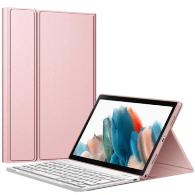 Abbildung von Fintie Tastatur Hülle für Samsung Galaxy Tab A8 10.5&#039;&#039; 2021 SM X200/X205, Soft TPU Rückseite Gehäuse Schutzhülle, Magnetisch Abnehmbarer mit Deutsche QWERTZ Layout, Roségold