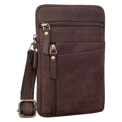 Abbildung von STILORD &#039;Brooks&#039; Leder Brustbeutel Gürteltasche Handytasche zum Umhängen Kleine Brusttasche für Handy Pass Reisebörse Crossbody Bag Vintage Damen und Herren, Farbe:montero braun