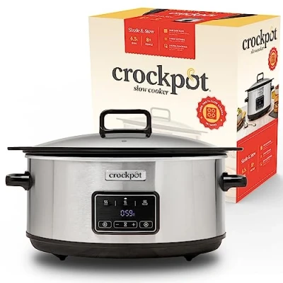 Abbildung von Crockpot Sizzle &amp; Stew Digital Slow Cooker 6,5 L (8+ Personen) Abnehmbare induktionsgeeignete Schüssel für Fleisch und Gemüse EU 2 Pin Stecker Edelstahl [CSC112X]