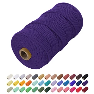 Abbildung von Uiopa Makramee Garn 2mm x 200m, Baumwollkordel Farbig Baumwollgarn Geflochten Baumwollseil, Natürliche Baumwollschnur für Wandbehang, Vorhang, Traumfänger, Hängepflanze, Deko (Dunkellila)