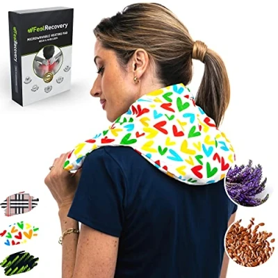 Abbildung von Wärmekissen Nacken &amp; Schulter für Mikrowelle Körnerkissen (60x22cm) Nackenkissen mit Waschbarem Bezug, 100% Baumwolle und Lavendelduft Wärme Kältetherapie