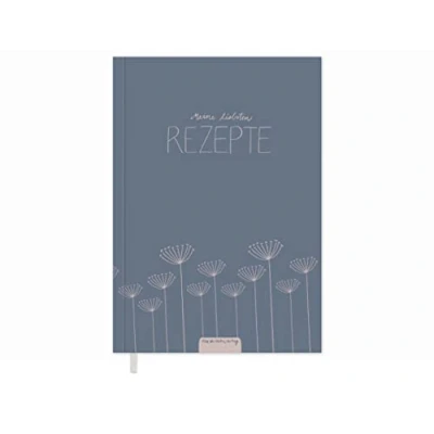 Abbildung von Rezeptbuch A5 zum Selberschreiben Meine liebsten Rezepte DIY Kochbuch, Backbuch schreiben, Blau Rosa Blumen Design, Recyclingpapier, Softcover, 14,8 x 21 cm