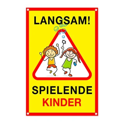 Abbildung von Achtung Kinder Schild Spielende Warnschild Vorsicht hier spielen Bitte langsam fahren (PVC 20x30 cm) (1)