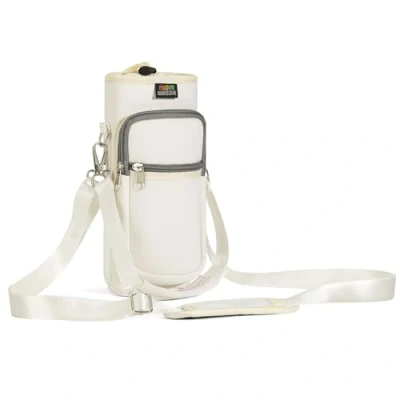 Abbildung von Nuovoware Flaschenhalter Trinkflasche Molle Beutel 25oz/710ml, Isolierte Neopren Kessel mit Schultergurt und Front Reißverschluss Tasche für Wandern Laufen Radfahren Jagd Reisen, Milch Weiß