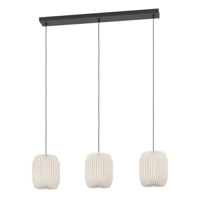 Abbildung von EGLO Hängelampe Belgrave, Pendelleuchte über Esstisch, Esszimmerlampe 3 flammig im Japan Stil, Metall und Papier in Weiß, FSC zertifiziert, E27 Fassung, 88 cm