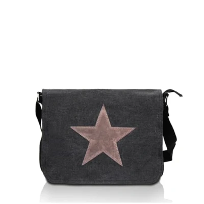 Abbildung von Gloop Damen Handtaschen Tasche Schultertasche Umhängetasche mit aufgenähtem Stern Maße 37 x 27 8 cm (Schwarz 23108a11)