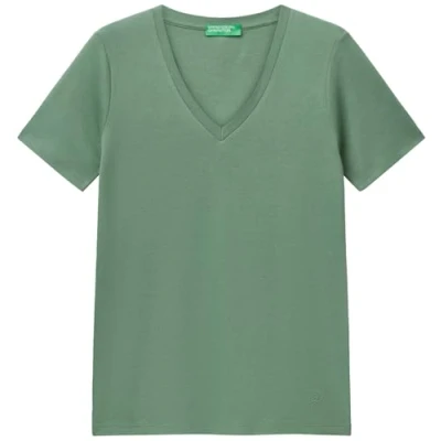 Abbildung von United Colors of Benetton Forest PURE WITH Vneck Tshirt basic, Damen, Größe: Large, Green