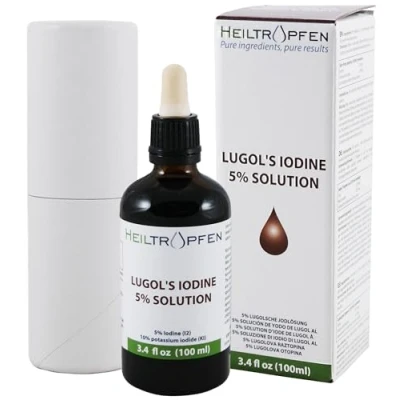 Abbildung von Lugolsche Lösung 5% 100 ml Inhaltsstoffe in pharmazeutischer Qualität 15% Lugols liquid Formulierung 5 Prozent elementares Jod und 10% Kaliumjodid Heiltropfen®