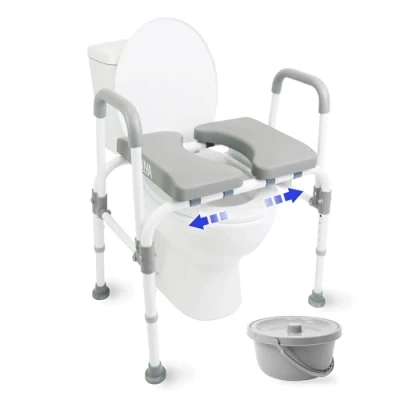 Abbildung von KMINA Toilettensitzerhöhung mit Armlehnen Einstellbar (Bis zu 180 kg), WC Sitzerhöhung, Toilettenstuhl für Senioren Verstellbarem Sitz Made in Europe (Weiß)