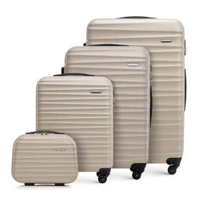 Abbildung von WITTCHEN Reisekoffer 4er Koffer Set Rollkoffer Trolley Handgepäck Gepäck Hartschale aus ABS mit 4 Spinner Rollen Zahlenschloss Teleskopgriff Groove Line beige