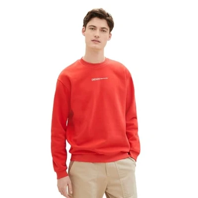 Abbildung von Tom Tailor Denim Herren Crewneck Sweatshirt mit kleinem Logo Print, 11487 Clean Red, XL