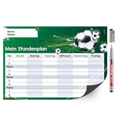 Abbildung von younikat Stundenplan magnetisch abwischbar I Fußball grün inkl. Stift wiederbeschreibbar Einschulung dv_641
