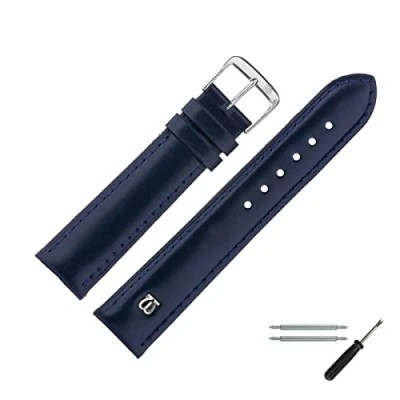Abbildung von MARBURGER Uhrenarmband 20mm Leder Blau Silber Glatt Mit Naht Montage Set 1002051000120