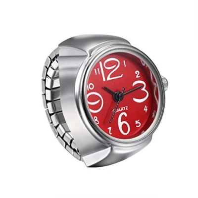 Abbildung von JewelryWe Ringuhr Fingeruhr Herren Damen rund Analog Quarz Elastisch Legierung Ring Uhr Uhrenring Rot