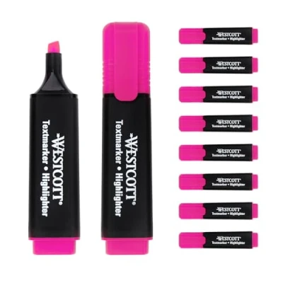 Abbildung von Westcott Textmarker 10 Stück pink 10er Pack Highlighter Marker in leuchtendem Rosa 2 5 mm Strichstärke Premium Tinte aus Deutschland E 743617 00