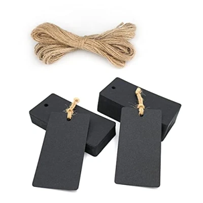 Abbildung von Kraftpapier Anhänger Geschenkanhänger Etiketten 9 * 4,5cm, 100stk. mit Jute Schnur, für Hochzeitsgeschenke Weihnachtsgeschenke Partygeschenke (Schwarz)