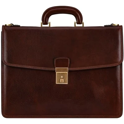 Abbildung von Time Resistance Leder Aktentasche Tasche Handgefertigt in Italien Arbeitstasche mit Schultergurt Businesstasche Umhängetasche