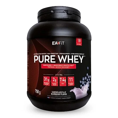 Abbildung von Whey Protein Pulver Heidelbeere 750g Premium Molkenproteine für Muskelaufbau Isolate Eiweißpulver Proteinpräparate EAFIT made in France