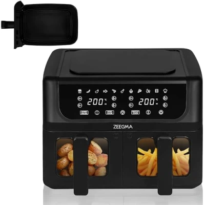 Abbildung von ZEEGMA KNAPPER DUAL Heißluftfritteuse 1700 W, 2 Fächer, 9 L Fassungsvermögen, Timer bis zu 60 Min., 11 Programme, Temperatur 200 C Sofortige Erwärmung Sek. Touch Bedienfeld