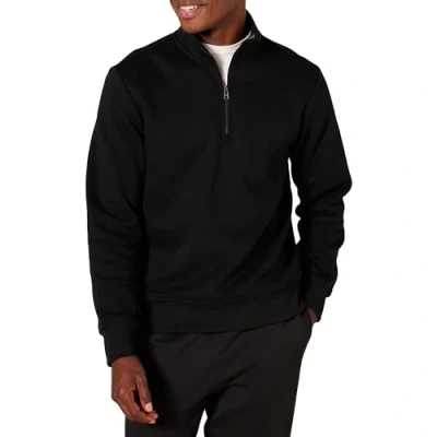 Abbildung von Amazon Essentials Herren Fleece Sweatshirt mit Langen Ärmeln und Viertel Reißverschluss, Schwarz, XL