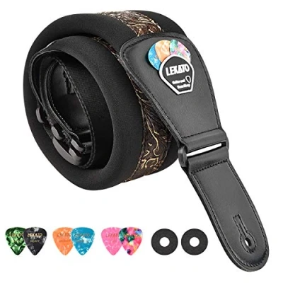 Abbildung von LEKATO Memory Foam gepolsterter Gitarrengurt Verstellbare Gitarrengurte für Bass, elektrische Akustikgitarren (Braun)