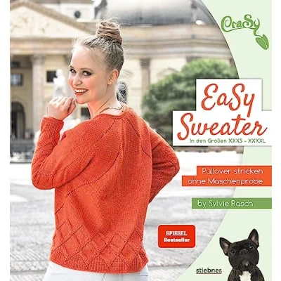 Abbildung von Easy Sweater.: Pullover stricken ohne Maschenprobe. Mit Top Down Methode einfache in einem Stück. verschiedenen Kragen und Ausschnittformen, Zopfmuster, Lochmuster, Rüschen uvm