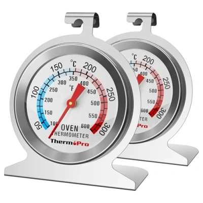 Abbildung von ThermoPro Backofenthermometer Analog Ofenthermometer aus Edelstahl Kochthermometer für Backofen Thermometer Kochen Innen Küchenthermometer mit großem Zifferblatt Silber AOT200, 2 Stück