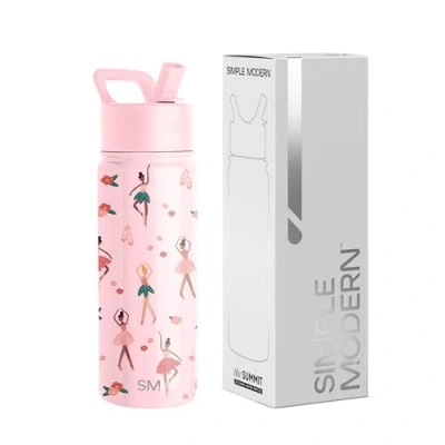 Abbildung von Simple Modern Trinkflasche Kinder mit Strohhalm Sport Isolierte Edelstahl Kindertrinkflasche für Kleinkinder Jungen und Mädchen Summit 530ml Pink Ballerina