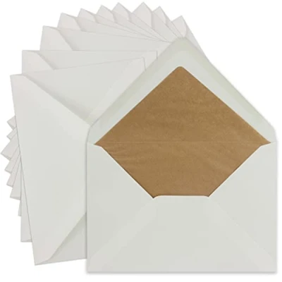 Abbildung von 50x Vintage Brief Umschläge gefüttert DIN C5 Naturweiss 90 g/m² 162 x 229 mm braunes Kraftpapier Seidenfutter Nassklebung Spitzklappe I UmWelt by GUSTAV NEUSER