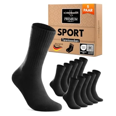 Abbildung von Sportsocken Damen Socken 35 38 Schwarz Tennissocken Gepolstert Atmungsaktive Baumwolle 5 Paar Premium Crew