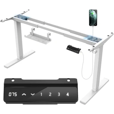 Abbildung von JUMMICO Dual Motor Tischgestell Höhenverstellbar mit USB Buchse und Kabelwanne, Elektrisch Höhenverstellbarer Schreibtisch Gestell Sitz Steh Erinnerungs Rollen（Weiß）