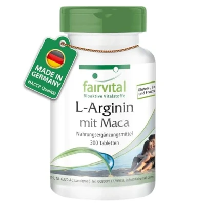 Abbildung von Fairvital L Arginin + Maca Plus 300 Tabletten HOCHDOSIERT mit 1245mg Arginin, Beta Glucan, OPC, Zink 6250mg schwarze Wurzel pro Tagesdosis