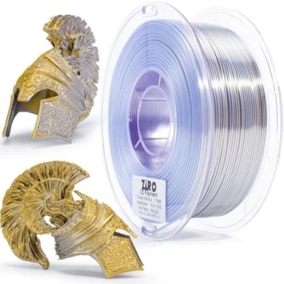 Abbildung von ZIRO PLA Filament Zweifach Farbe Coextrusion Silk 3D Drucker 1.75mm für &amp; Stift, Mehrfarbiges Regenbogen Filament, 1kg(2.2lbs), Gold Silber