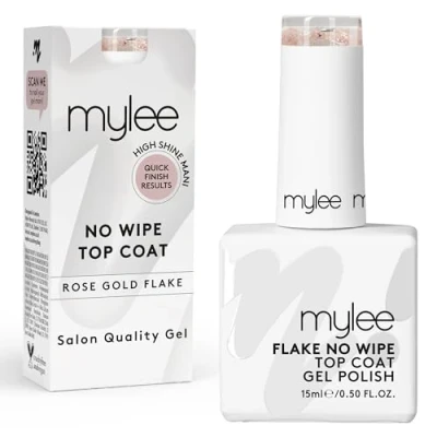 Abbildung von Mylee Gel Nagellack Kein Abwischen Roségoldflocken Top Coat 15ml, UV/LED, Soak Off, Nagelkunst, Maniküre, Pediküre