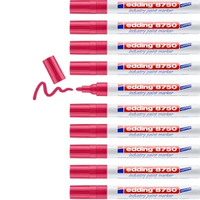 Abbildung von edding 8750 Industrie Lackmarker rot 1 Stift Rundspitze 2 4 mm Lackstift zum Beschriften von staubigen, leicht öligen Oberflächen, Reifen, Metall, Glas und Holz permanent, wasserfest