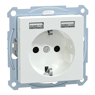 Abbildung von Schneider Electric Merten MEG2366 0325 Steckdose mit USB Anschluss Typ A+A System M, Schuko Unterputz,Schutzkontaktsteckdose, geeigent für Smartphone, Tablet, Aktivweiß Glänzend