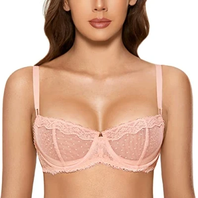 Abbildung von DOBREVA Balconette BH Damen mit Bügel Push Up Dirndl Spitze BHS Sexy Grosse Grössen Ungefüttert Peachy Keen 85B