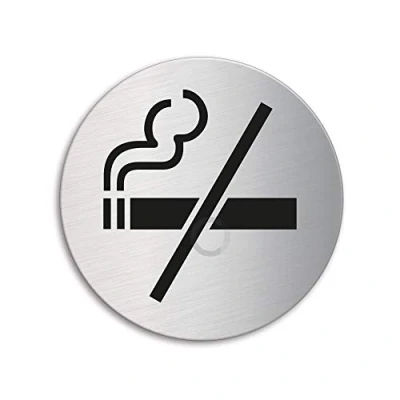 Abbildung von Schild Rauchverbot/Rauchen verboten Ø 75 mm Türschild aus Edelstahl fein matt gebürstet selbstklebend 39062